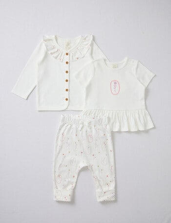 Little Bundle Flower Party Clothing Set, 3-Piece, White product photo