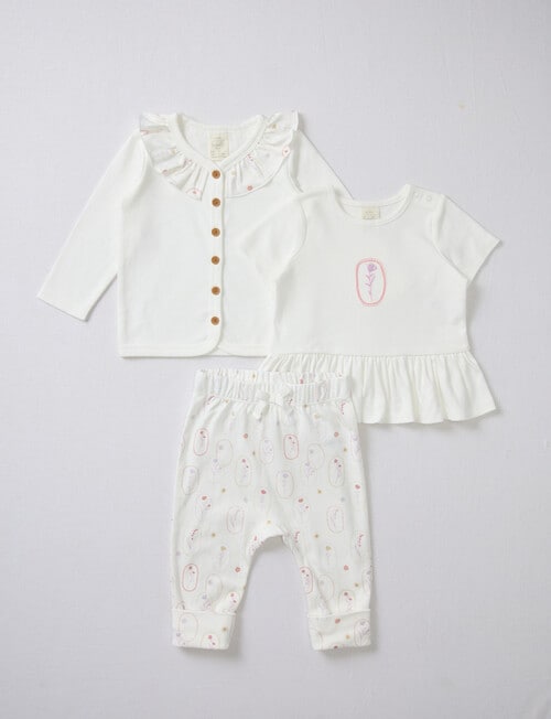 Little Bundle Flower Party Clothing Set, 3-Piece, White product photo