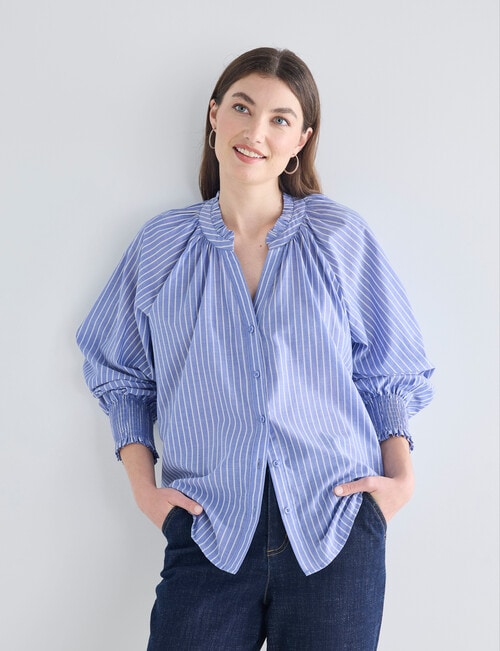 Whistle Ruffle Raglan Shirt, Stripe Blue & White product photo