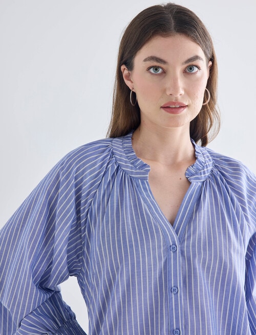 Whistle Ruffle Raglan Shirt, Stripe Blue & White product photo View 04 L