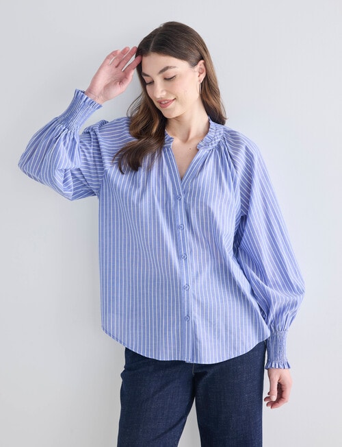 Whistle Ruffle Raglan Shirt, Stripe Blue & White product photo View 07 L