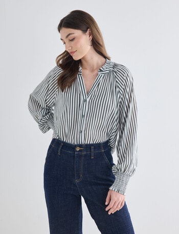 Whistle Ruffle Raglan Shirt, Stripe Seafoam & White product photo