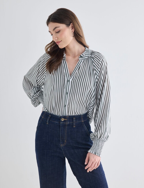 Whistle Ruffle Raglan Shirt, Stripe Seafoam & White product photo