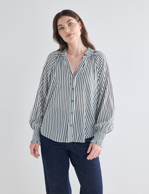 Whistle Ruffle Raglan Shirt, Stripe Seafoam & White product photo View 04 L