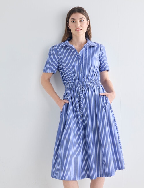 Whistle Short Sleeve Shirt Dress, Stripe Blue & White product photo