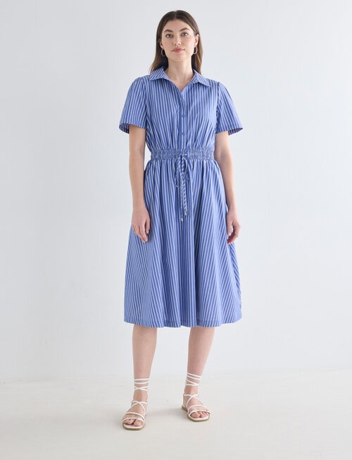 Whistle Short Sleeve Shirt Dress, Stripe Blue & White product photo View 03 L
