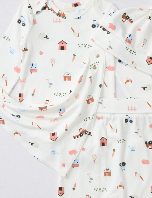 Little Bundle Farm Yard Bodysuit Set, 4-Piece, White product photo View 02 L