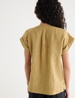 Zest Essential Linen V Neck Top, Ochre Stripe product photo View 02 S