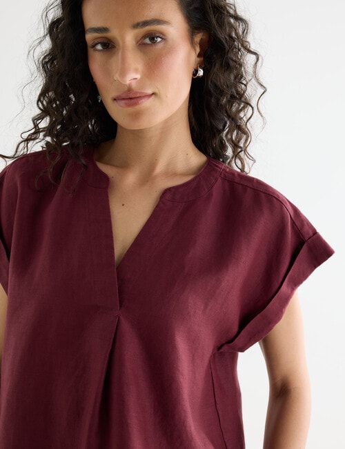 Zest Essential Linen V Neck Top, Boysenberry product photo
