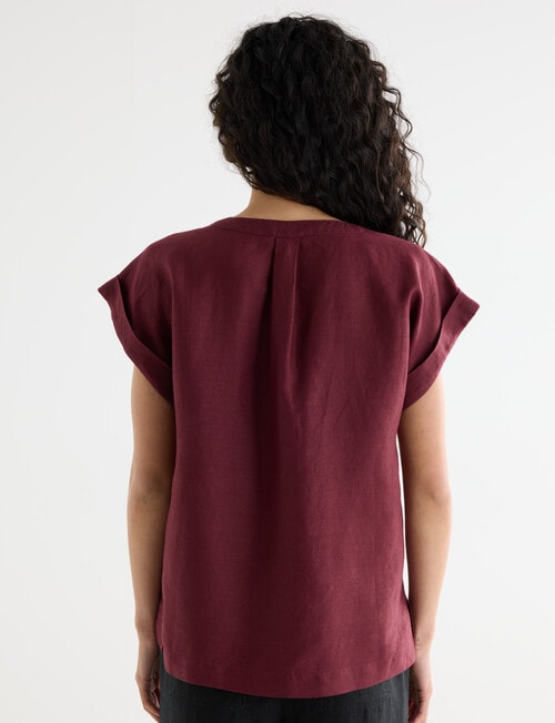 Zest Essential Linen V Neck Top, Boysenberry product photo View 02 L