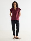 Zest Essential Linen V Neck Top, Boysenberry product photo View 03 S