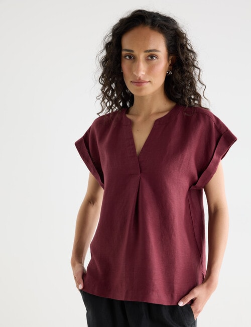 Zest Essential Linen V Neck Top, Boysenberry product photo View 04 L