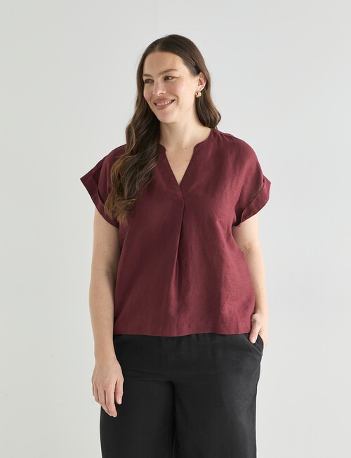 Zest Essential Linen V Neck Top, Boysenberry product photo View 12 L