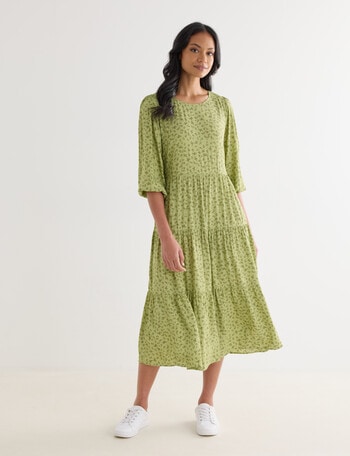 Whistle Three-Quarter Sleeve Tiered Dress, Sweet Pea product photo