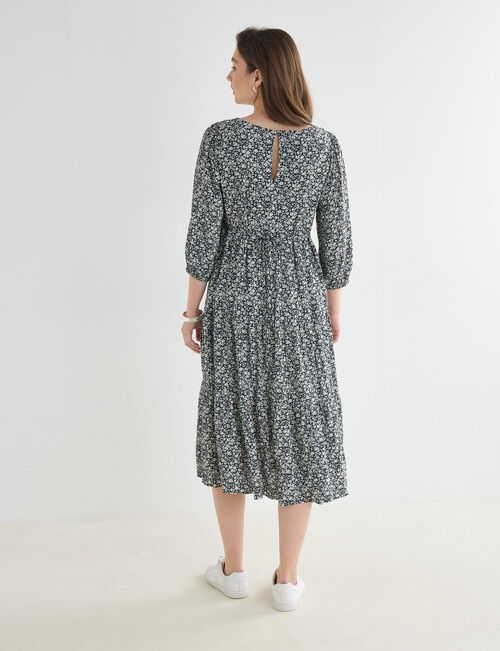 Whistle Floral Three-Quarter Sleeve Tiered Dress, Navy product photo View 02 L