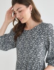 Whistle Floral Three-Quarter Sleeve Tiered Dress, Navy product photo View 04 S
