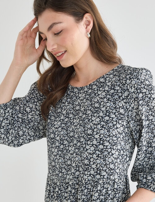 Whistle Floral Three-Quarter Sleeve Tiered Dress, Navy product photo View 04 L