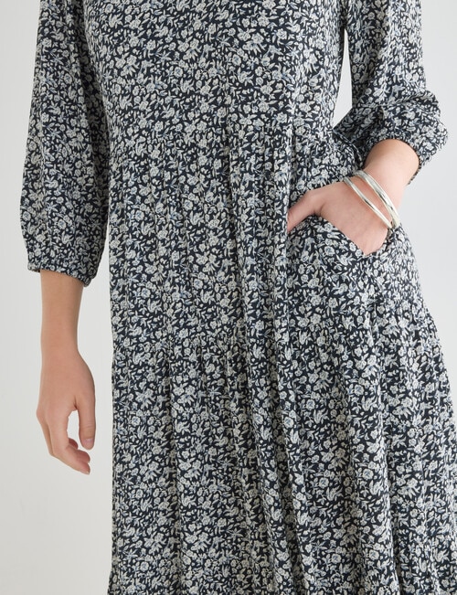 Whistle Floral Three-Quarter Sleeve Tiered Dress, Navy product photo View 05 L
