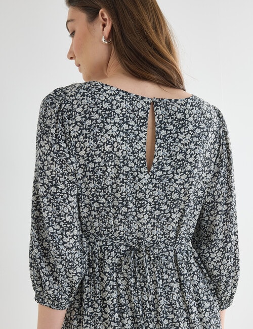 Whistle Floral Three-Quarter Sleeve Tiered Dress, Navy product photo View 06 L