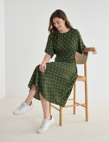 Whistle Polka Dot Empire Dress, Olive product photo
