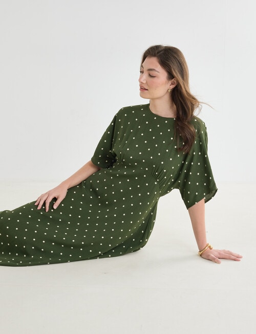 Whistle Polka Dot Empire Dress, Olive product photo View 06 L