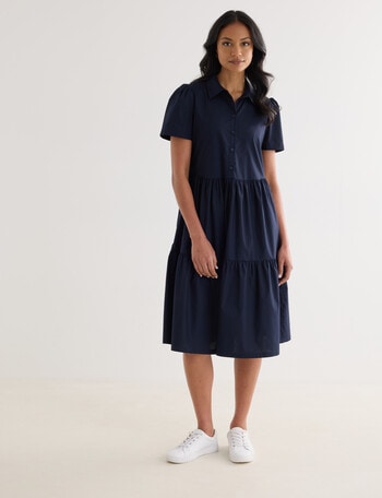 Whistle Collared Shirt Dress, Navy product photo