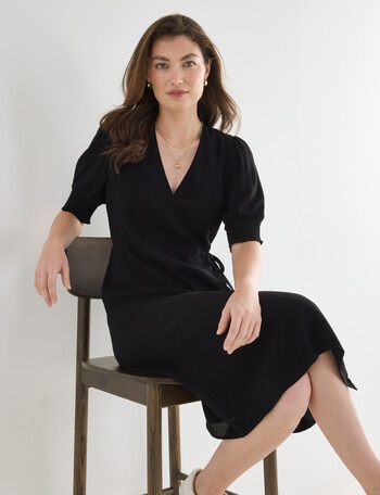 Whistle Short Sleeve Wrap Dress, Black product photo