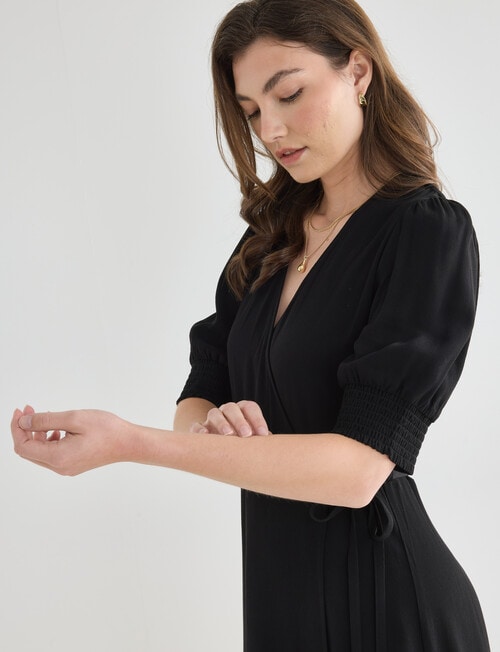 Whistle Short Sleeve Wrap Dress, Black product photo View 07 L