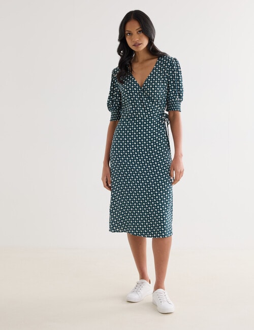 Whistle Short Sleeve Wrap Dress, Teal Floral product photo View 03 L