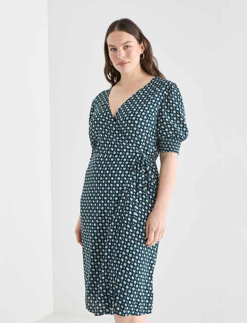 Whistle Short Sleeve Wrap Dress, Teal Floral product photo View 12 L