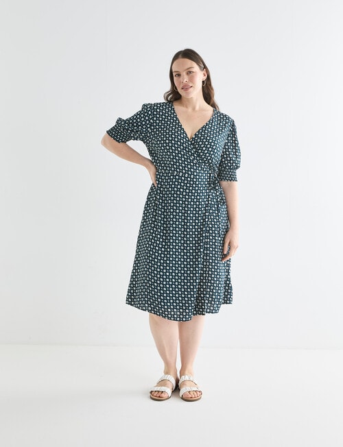 Whistle Short Sleeve Wrap Dress, Teal Floral product photo View 13 L