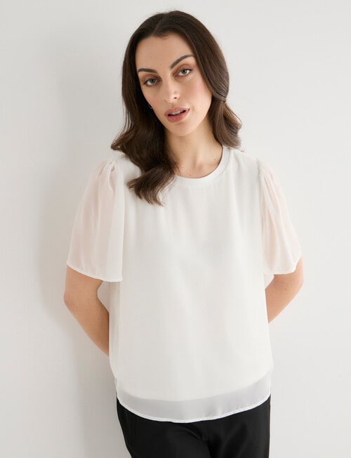 Oliver Black Short Sleeve Double Layer Knit & Woven, Ivory product photo View 05 L