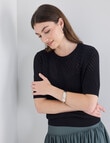 Whistle Cotton Pointelle Crew Knit Top, Black product photo