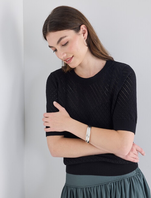 Whistle Cotton Pointelle Crew Knit Top, Black product photo