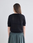 Whistle Cotton Pointelle Crew Knit Top, Black product photo View 02 S