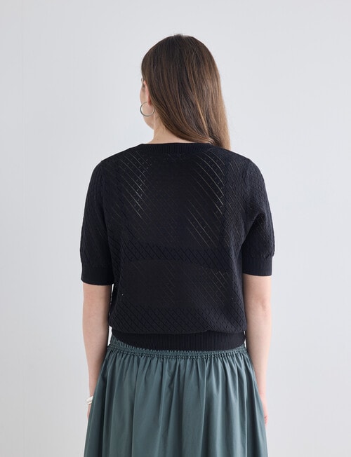 Whistle Cotton Pointelle Crew Knit Top, Black product photo View 02 L