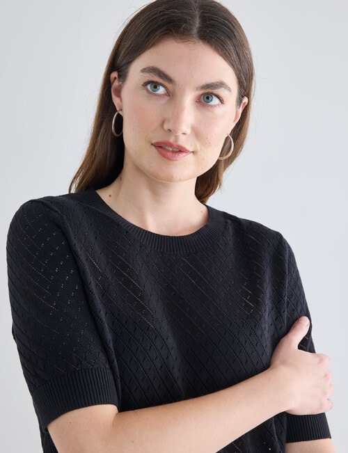 Whistle Cotton Pointelle Crew Knit Top, Black product photo View 04 L