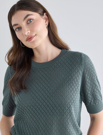 Whistle Cotton Pointelle Crew Knit Top, Kale product photo