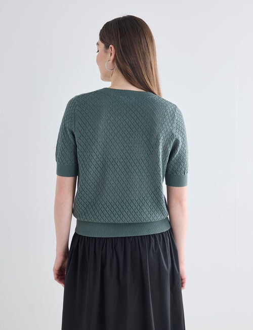 Whistle Cotton Pointelle Crew Knit Top, Kale product photo View 02 L