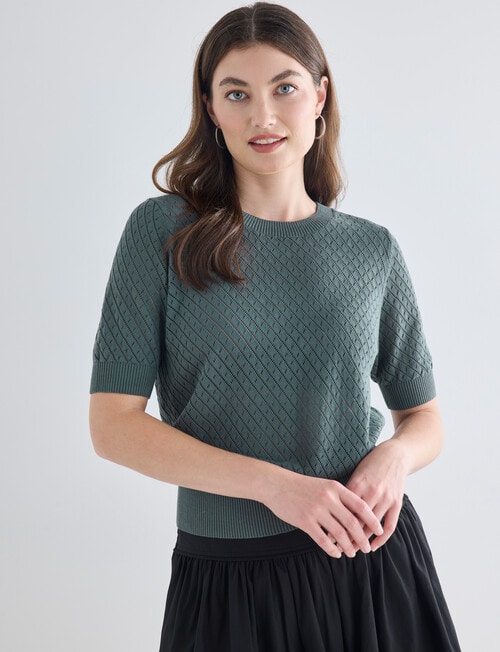 Whistle Cotton Pointelle Crew Knit Top, Kale product photo View 04 L