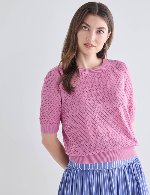 Whistle Cotton Pointelle Crew Knit Top, Orchid product photo