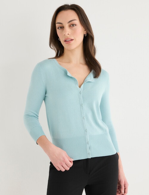 Oliver Black Crew Neck Cardigan, Duck Egg product photo