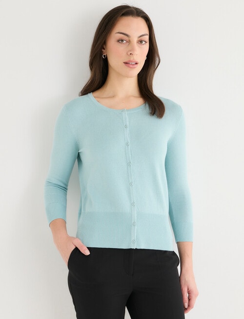 Oliver Black Crew Neck Cardigan, Duck Egg product photo View 05 L