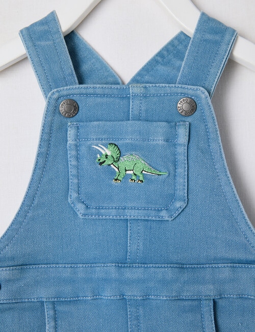 Teeny Weeny Dino Roar Denim Shortall, Denim Blue product photo View 02 L