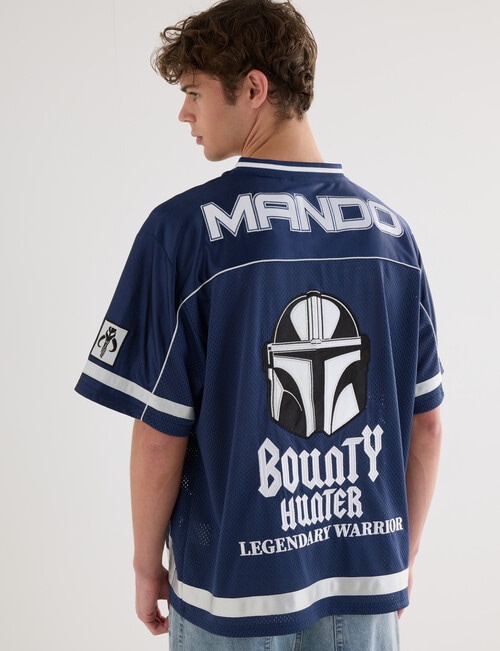Licensed Star Wars Mando 19 Mech Crop Boxing Tee, Navy product photo View 02 L