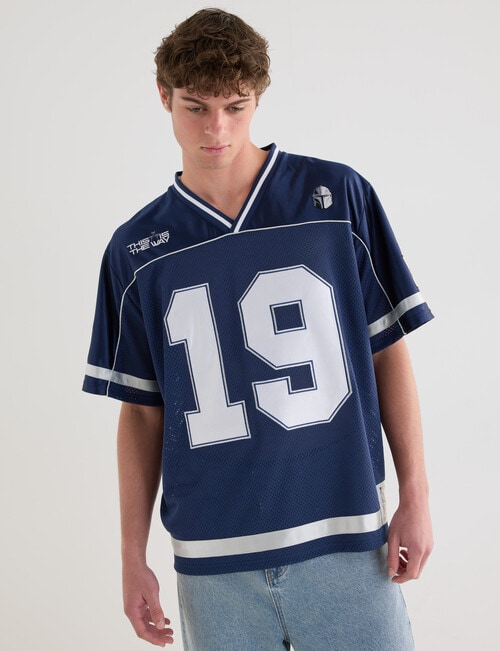 Licensed Star Wars Mando 19 Mech Crop Boxing Tee, Navy product photo View 05 L