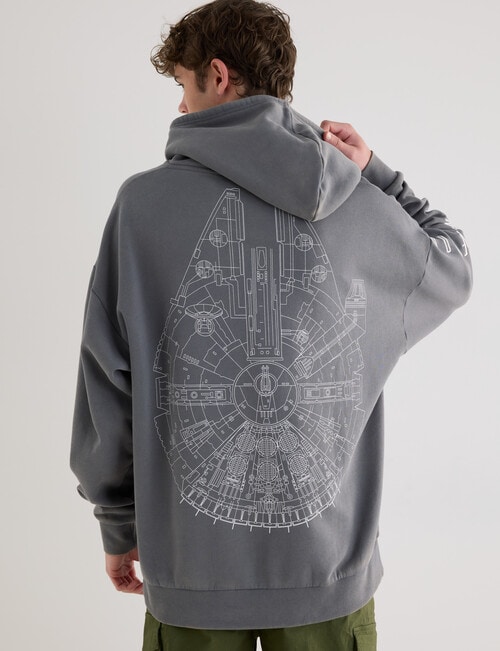 Licensed Star Wars Millennium Falcon Acid Hoodie, Grey product photo View 02 L