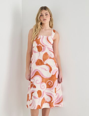 Zest Linen Printed Midi Dress, Pink Print product photo