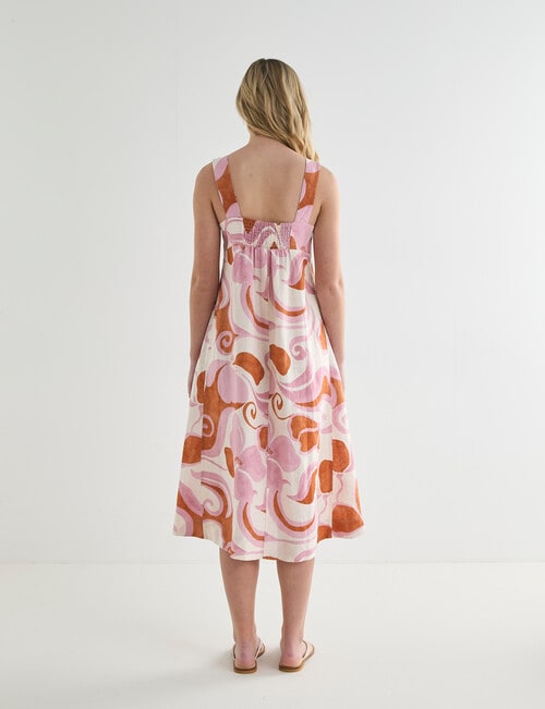 Zest Linen Printed Midi Dress, Pink Print product photo View 02 L