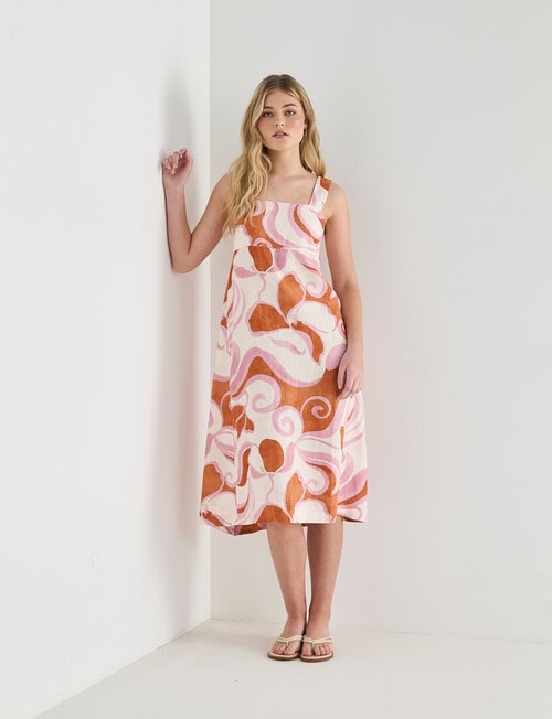 Zest Linen Printed Midi Dress, Pink Print product photo View 03 L